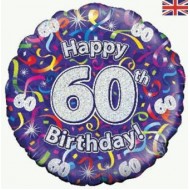 Purple Streamers 60th Birthday Balloon